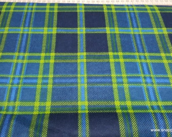 Flannel Fabric - Navy Green Plaid - By the yard - 100% Cotton Flannel