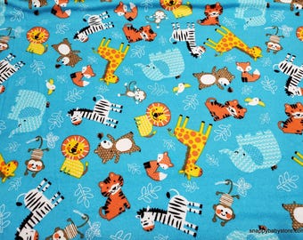 Remnant Flannel Fabric - Zoo Animals Tossed Blue - Choose your Size - 100% Cotton Flannel