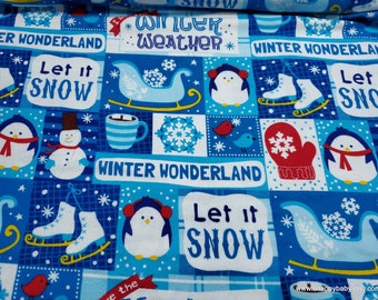 Christmas Flannel Fabric - Let it Snow Patchwork - By the yard - 100% Cotton Flannel