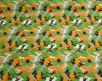 Flannel Fabric - Camo Orange Green - By the yard - 100% Cotton Flannel