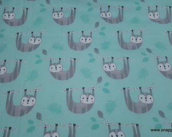 Flannel Fabric - Happy Sloth - By the Yard - 100% Cotton Flannel