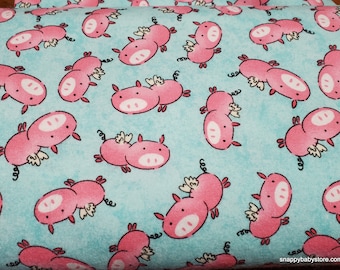 Flannel Fabric - When Pigs Fly - By the yard - 100% Cotton Flannel