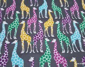 Flannel Fabric - Bright Giraffes on Gray - By the yard - 100% Cotton Flannel