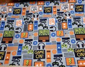 Flannel Fabric - Game On Gray with Orange  - By the yard - 100% Cotton Flannel