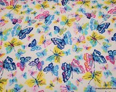 Flannel Fabric - Watercolor Butterflies - By the yard - 100% Cotton Flannel
