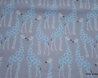 Flannel Fabric - Blue Giraffes on Gray - By the yard - 100% Cotton Flannel
