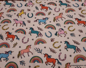 Flannel Fabric - Rainbows Unicorns Horseshoes - By the yard - 100% Cotton Flannel