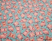 Flannel Fabric - Pigs on Blue - By the yard - 100% Cotton Flannel