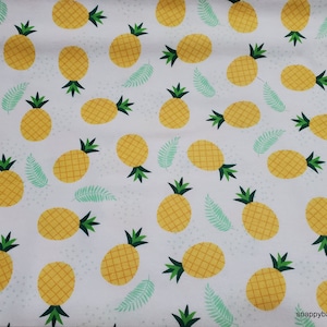 Flannel Fabric - Pineapple Tossed on White - By the yard - 100% Cotton Flannel