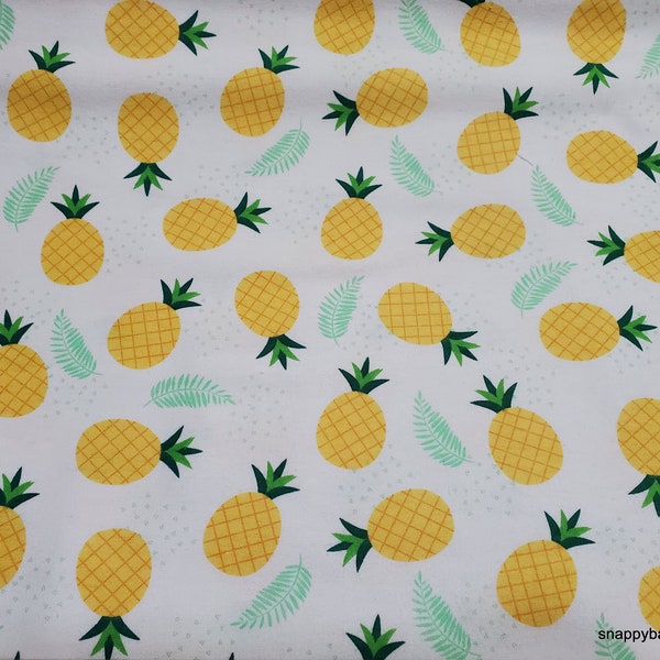 Flannel Fabric - Pineapple Tossed on White - By the yard - 100% Cotton Flannel