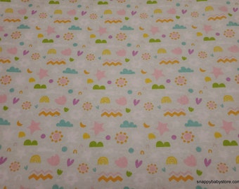 Flannel Fabric - Happy Shapes Aqua - By the Yard - 100% Cotton Flannel