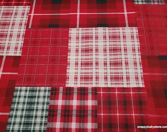 Remnant Flannel Fabric - Seasons Greetings Patchwork Red Green Plaid - Choose your Size - 100% Cotton Flannel