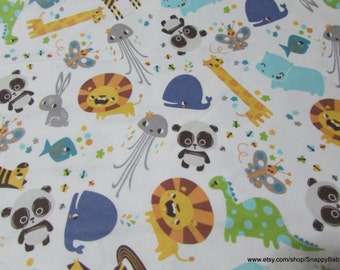 Flannel Fabric - Zoo Time Baby - By the yard - 100% Cotton Flannel