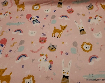 Premium Flannel Fabric - Salt and Honey Party Animals Pink - By the yard - 100% Premium Cotton Flannel