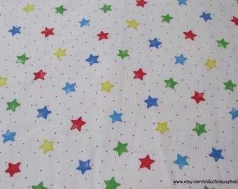 Flannel Fabric - Multi Stars on White - By the yard - 100% Cotton Flannel