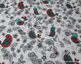Flannel Fabric - Sketched Birdies - By the yard - 100% Cotton Flannel
