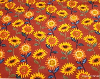 Flannel Fabric - Funky Fall Sunflowers - By the yard - 100% Cotton Flannel