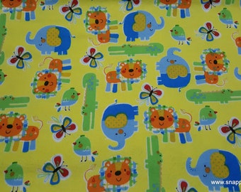 Flannel Fabric - Patterned Trap Zoo Animals Yellow- By the yard - 100% Cotton Flannel