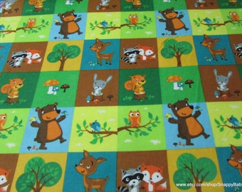Flannel Fabric - Forest Animal Patch- By the yard - 100% Cotton Flannel