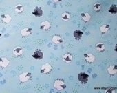 Flannel Fabric - Sheep on Light Blue - By the yard - 100% Cotton Flannel