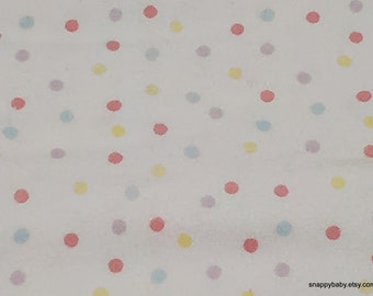Flannel Fabric - Pastel Dots on White - By the yard - 100% Cotton Flannel