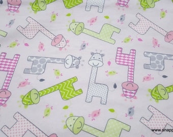 Flannel Fabric - Baby Giraffe Pink - By the yard - 100% Cotton Flannel