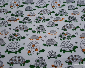 Flannel Fabric - Orange Green Turtles - By the yard - 100% Cotton Flannel