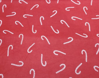 Christmas Flannel Fabric - Candy Canes Red - By the yard - 100% Cotton Flannel