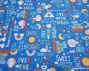 Premium Flannel Fabric - Twinkle Comfort Words Royal Blue - By the yard - 100% Cotton Flannel Premium