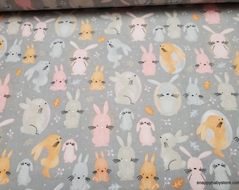 Flannel Fabric - Bunnies Gray - By the yard - 100% Cotton Flannel