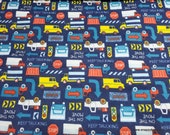 Flannel Fabric - Keep Trucking on Blue - By the yard - 100% Cotton Flannel