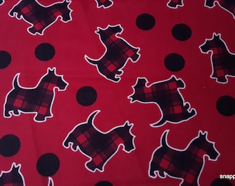Flannel Fabric - Plaid Scotties - By the yard - 100% Cotton Flannel