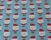 Christmas Flannel Fabric - Santa Claus Blue - By the yard - 100% Cotton Flannel
