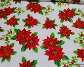 Christmas Flannel Fabric - Classic Christmas Poinsettia  - By the yard - 100% Cotton Flannel