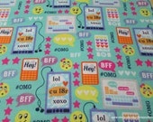 Flannel Fabric - Hashtag Emoticons - By the yard - 100% Cotton Flannel