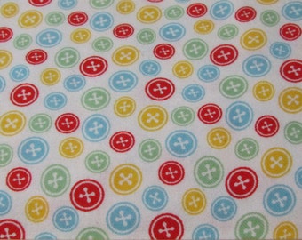 Flannel Fabric - Buttons Tossed - By the yard - 100% Cotton Flannel