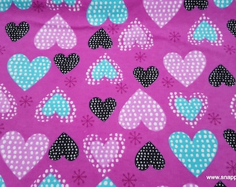 Flannel Fabric - Bright Pink Hearts - By the yard - 100% Cotton Flannel