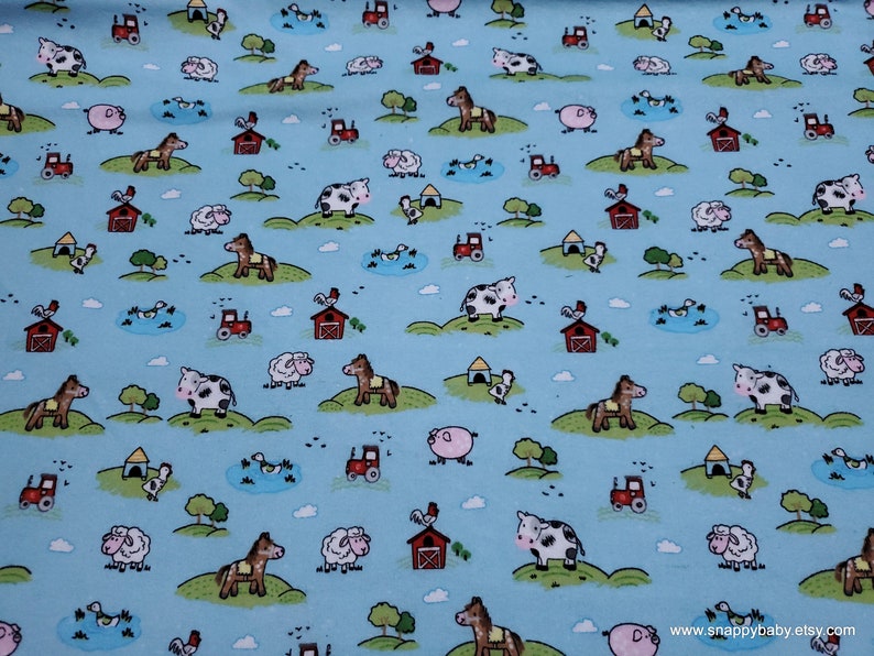 Flannel Fabric Blue Meadow Farm Flannel By the yard 100% Cotton Flannel image 2