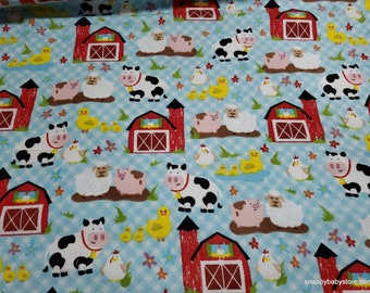 Flannel Fabric - Farm Animals and Barn - By the yard - 100% Cotton Flannel