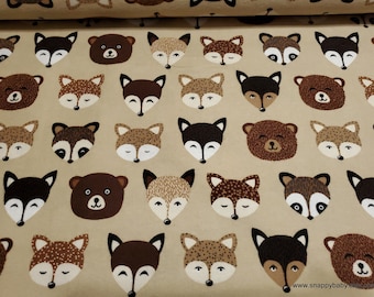 Flannel Fabric - Woodland Animal Faces in Line - By the yard - 100% Cotton Flannel
