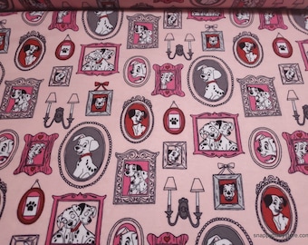 Character Flannel Fabric - 101 Dalmatians Family Frames on Pink - By the yard - 100% Cotton Flannel