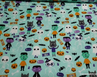 Flannel Fabric - Monster Halloween - By the Yard - 100% Cotton Flannel