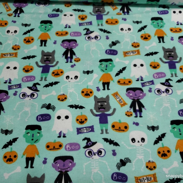 Flannel Fabric - Monster Halloween - By the Yard - 100% Cotton Flannel