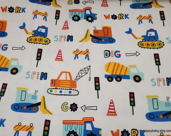 Flannel Fabric - Transportation Construction Icons on White - By the yard - 100% Cotton Flannel
