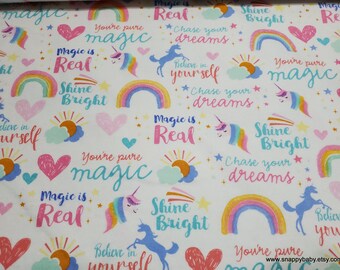 Flannel Fabric - Magic is Real Unicorn - By the yard - 100% Cotton Flannel