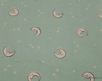 Flannel Fabric - Over the Moon Crescent Moons Blue/Mint - By the yard - 100% Cotton Flannel