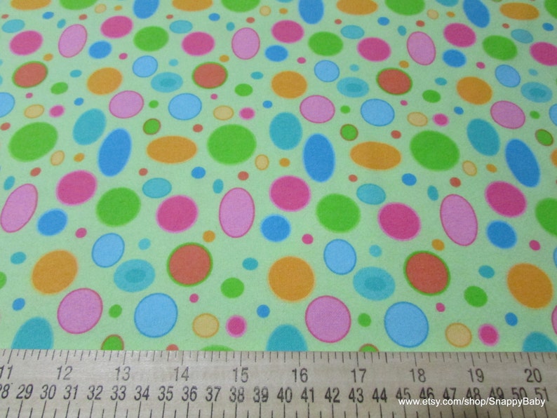 Flannel Fabric Colorful Dots on Green By the Yard 100% Cotton Flannel image 2