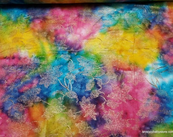 Premium Flannel Fabric - Moonlight Textures Leaf Bright Multi Metallic - By the Yard - 100% Cotton Premium Flannel