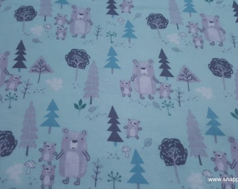 Flannel Fabric - Woods Mint Bears - By the yard - 100% Cotton Flannel