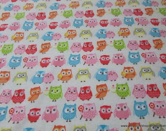 Flannel Fabric - Tree Party Owls Cream - By the yard - 100% Cotton Flannel